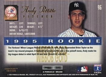 1995 Select Certified - Mirror Gold #96 Andy Pettitte Back