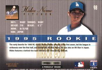 1995 Select Certified - Mirror Gold #98 Hideo Nomo Back