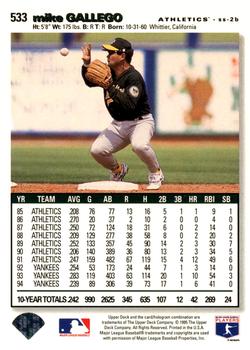 1995 Collector's Choice #533 Mike Gallego Back