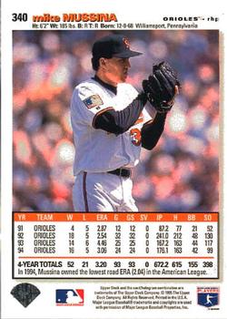 1995 Collector's Choice #340 Mike Mussina Back