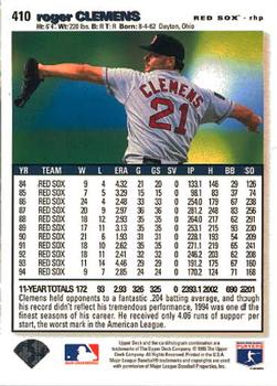 1995 Collector's Choice #410 Roger Clemens Back