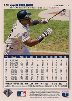 1995 Collector's Choice #470 Cecil Fielder Back