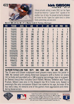 1995 Collector's Choice #472 Kirk Gibson Back