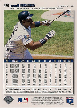 1995 Collector's Choice - Gold Signature #470 Cecil Fielder Back