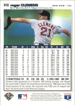 1995 Collector's Choice - Silver Signature #410 Roger Clemens Back
