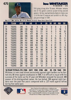 1995 Collector's Choice - Silver Signature #475 Lou Whitaker Back