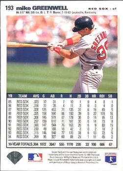 1995 Collector's Choice SE #193 Mike Greenwell Back