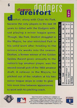 1995 Collector's Choice SE #6 Darren Dreifort Back