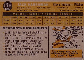 1960 Topps #112 Jack Harshman Back