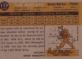 1960 Topps #117 Tom Borland Back
