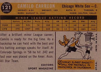 1960 Topps #121 Camilo Carreon Back