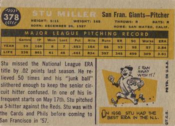 1960 Topps #378 Stu Miller Back