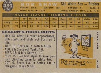 1960 Topps #380 Bob Shaw Back
