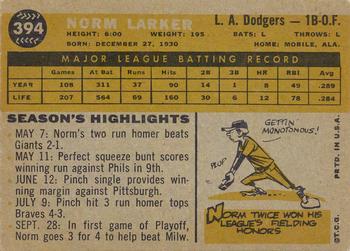 1960 Topps #394 Norm Larker Back