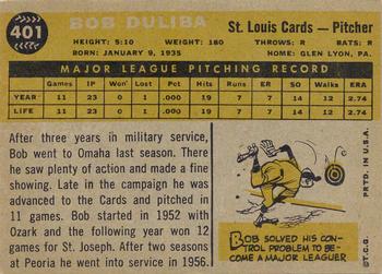 1960 Topps #401 Bob Duliba Back