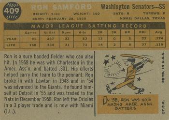 1960 Topps #409 Ron Samford Back