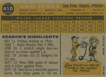 1960 Topps #410 Sam Jones Back
