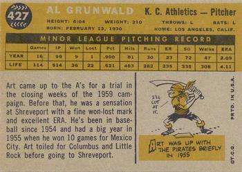 1960 Topps #427 Al Grunwald Back