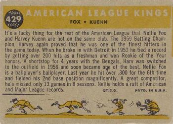 1960 Topps #429 American League Kings (Nellie Fox / Harvey Kuenn) Back