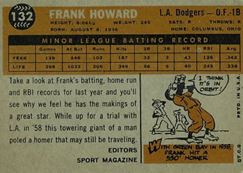 1960 Topps #132 Frank Howard Back