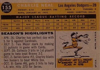 1960 Topps #155 Charlie Neal Back