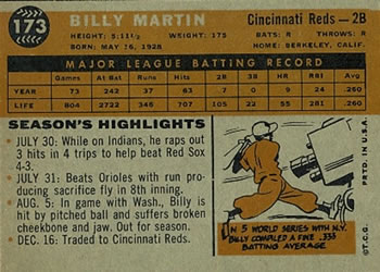 1960 Topps #173 Billy Martin Back