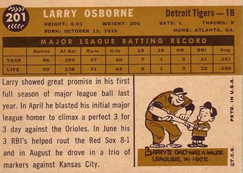 1960 Topps #201 Larry Osborne Back
