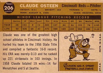 1960 Topps #206 Claude Osteen Back
