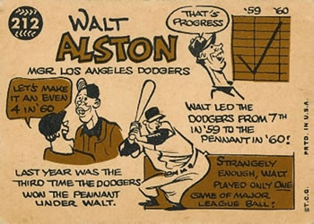 1960 Topps #212 Walt Alston Back