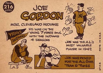 1960 Topps #216 Joe Gordon Back
