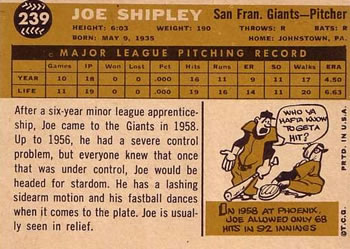 1960 Topps #239 Joe Shipley Back