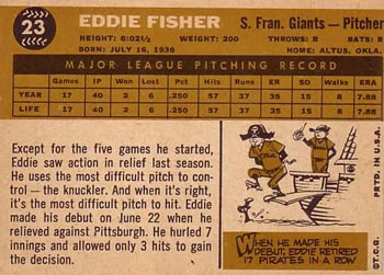 1960 Topps #23 Eddie Fisher Back