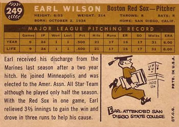 1960 Topps #249 Earl Wilson Back