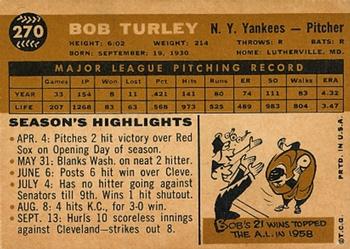 1960 Topps #270 Bob Turley Back