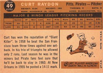1960 Topps #49 Curt Raydon Back