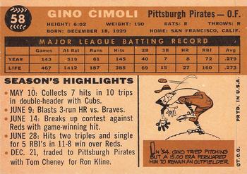 1960 Topps #58 Gino Cimoli Back
