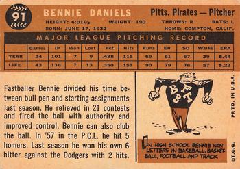 1960 Topps #91 Bennie Daniels Back