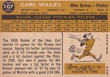 1960 Topps #107 Carl Willey Back