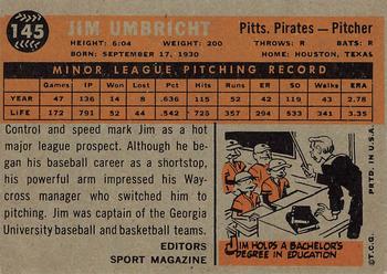 1960 Topps #145 Jim Umbricht Back