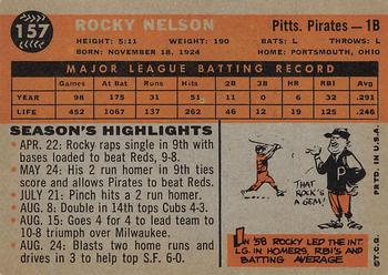 1960 Topps #157 Rocky Nelson Back