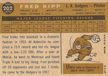 1960 Topps #202 Fred Kipp Back