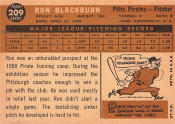 1960 Topps #209 Ron Blackburn Back