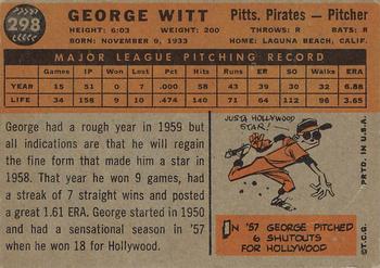 1960 Topps #298 George Witt Back