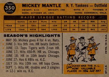 1960 Topps #350 Mickey Mantle Back