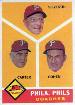 1960 Topps #466 Phila. Phils Coaches (Ken Silvestri / Dick Carter / Andy Cohen) Front