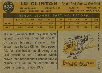 1960 Topps #533 Lou Clinton Back