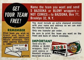 1960 Topps #NNO Iron-on Team Transfer Back