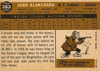 1960 Topps #283 John Blanchard Back