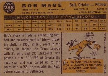 1960 Topps #288 Bob Mabe Back