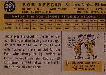 1960 Topps #291 Bob Keegan Back
